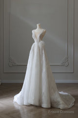 Timeless A Line V Neckline Sequin Sleeveless White Wedding Dresses Brides Dress