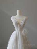 Timeless A Line V Neckline Sequin Sleeveless White Wedding Dress Brides Dress