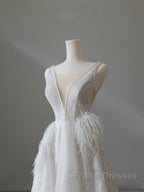 Timeless A Line V Neckline Sequin Sleeveless White Wedding Dress Brides Dress