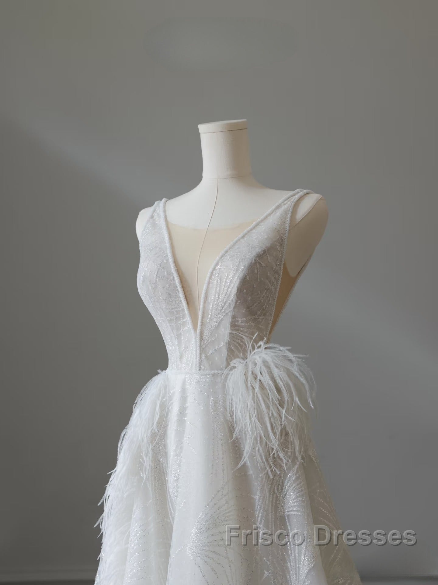 Timeless A Line V Neckline Sequin Sleeveless White Wedding Dress Brides Dress