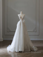 Timeless A Line V Neckline Sequin Sleeveless White Wedding Dress Brides Dress