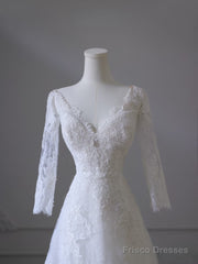 Timeless A Line V Neckline Tulle White Lace Long Wedding Dress Bridal Dresses
