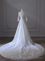 Timeless A Line V Neckline Tulle White Lace Long Wedding Dress Bridal Dresses