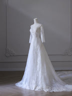 Timeless A Line V Neckline Tulle White Lace Long Wedding Dress Bridal Dress