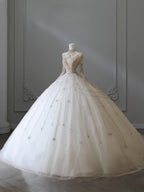 Timeless Ball Gown High Neckline Tulle Long Sleeves Wedding Dresses Bridal Dress