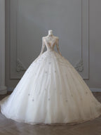 Timeless Ball Gown High Neckline Tulle Long Sleeves Wedding Dresses Bridal Dress