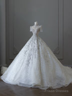 Timeless Ball Gown Jewel Neckline Sequin Half Sleeves Wedding Dress Bridal Dresses