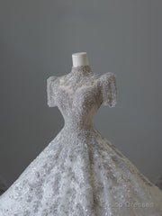 Timeless Ball Gown Jewel Neckline Sequin Half Sleeves Wedding Dress Bridal Dresses