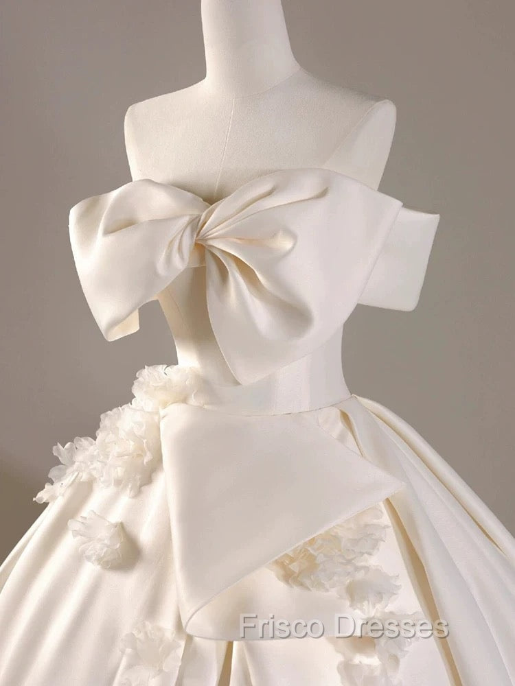 Timeless Ball Gown Off The Shoulder Short Sleeves Satin White Wedding Dress Brides Dress Secondary image