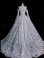 Timeless Ball Gown Off The Shoulder White Lace Long Wedding Dress Bridal Dress
