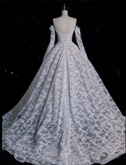 Timeless Ball Gown Off The Shoulder White Lace Long Wedding Dresses Bridal Dress