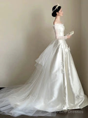 Timeless Ball Gown Off The Shoulder White Tulle Long Wedding Dresses Bridal Dress
