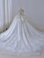 Timeless Ball Gown Scoop Long Sleeves Lace White Wedding Dresses Brides Dress