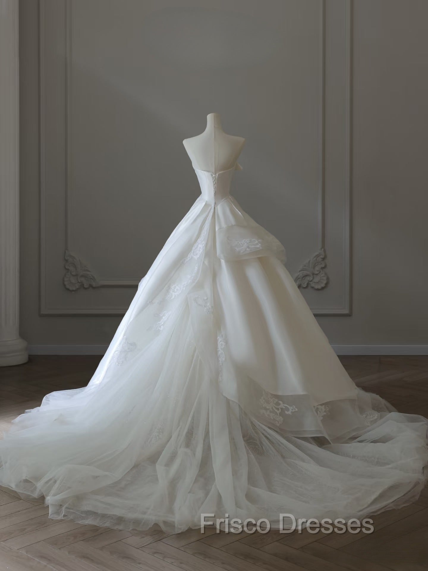 Timeless Ball Gown Strapless Satin Ivory Long Wedding Dress Bridal Dress