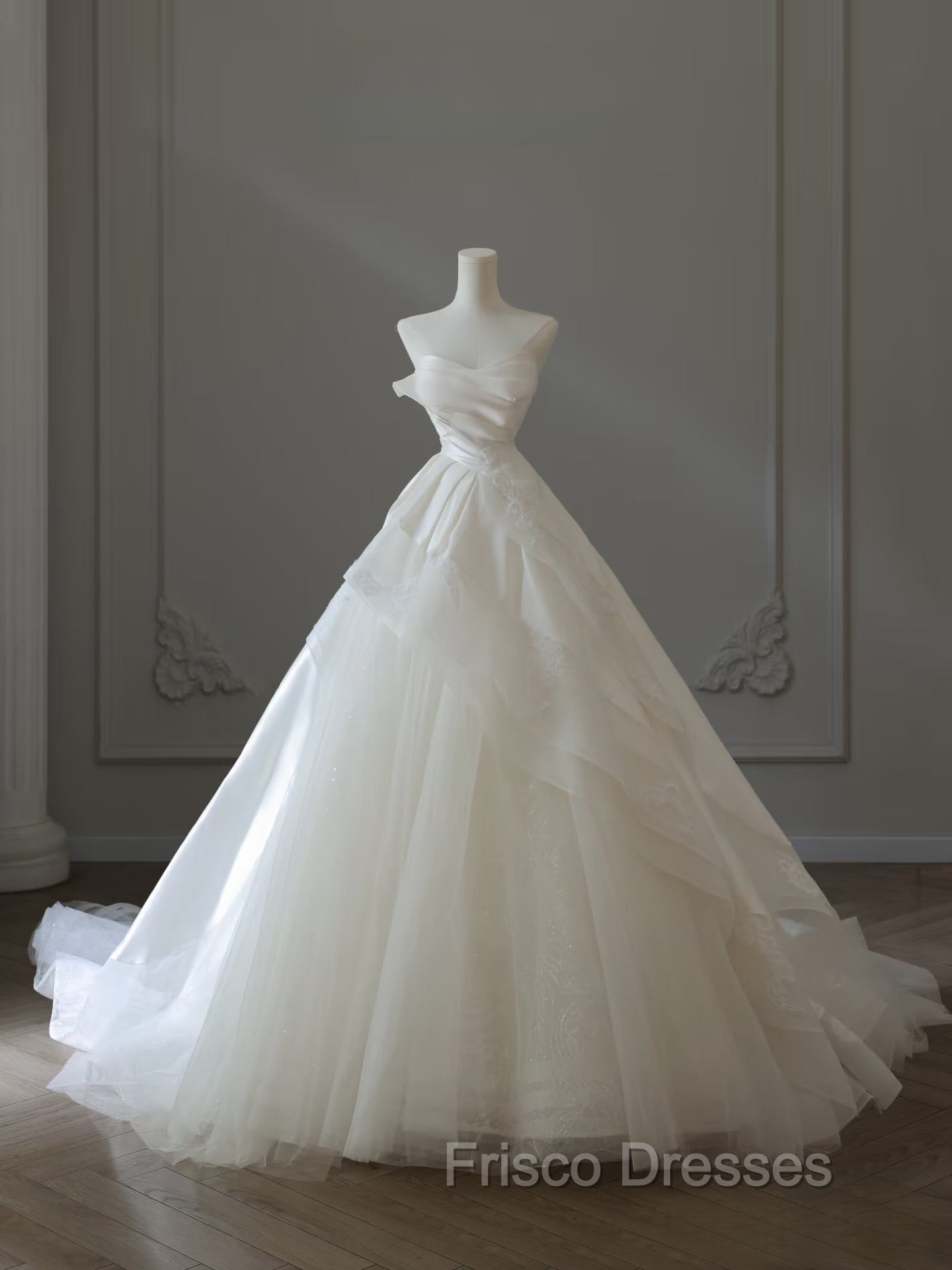 Timeless Ball Gown Strapless Satin Ivory Long Wedding Dress Bridal Dress