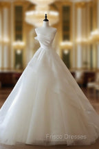 Timeless Ball Gown Strapless Satin Ivory Long Wedding Dress Bridal Dress