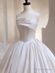 Timeless Ball Gown Strapless Satin White Wedding Dresses Brides Dress