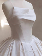 Timeless Ball Gown Strapless Satin White Wedding Dress Brides Dress