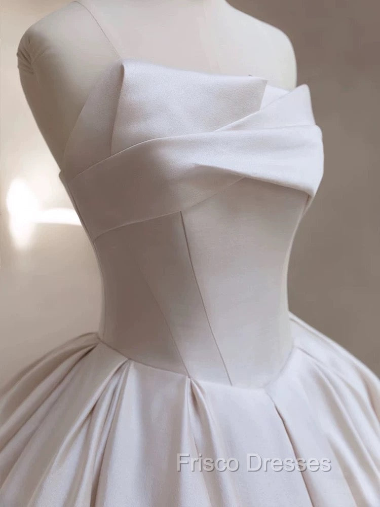 Timeless Ball Gown Strapless Satin White Wedding Dress Brides Dress