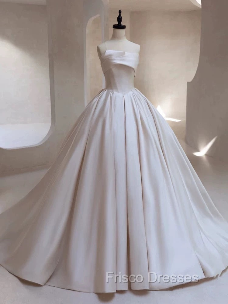 Timeless Ball Gown Strapless Satin White Wedding Dress Brides Dress