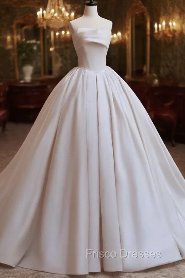 Timeless Ball Gown Strapless Satin White Wedding Dress Brides Dress Main image