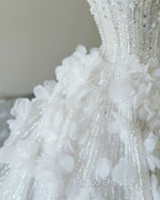 Timeless Ball Gown Sweetheart Sequin Floral White Wedding Dress Brides Dress
