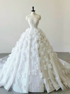 Timeless Ball Gown Sweetheart Sequin Floral White Wedding Dress Brides Dress