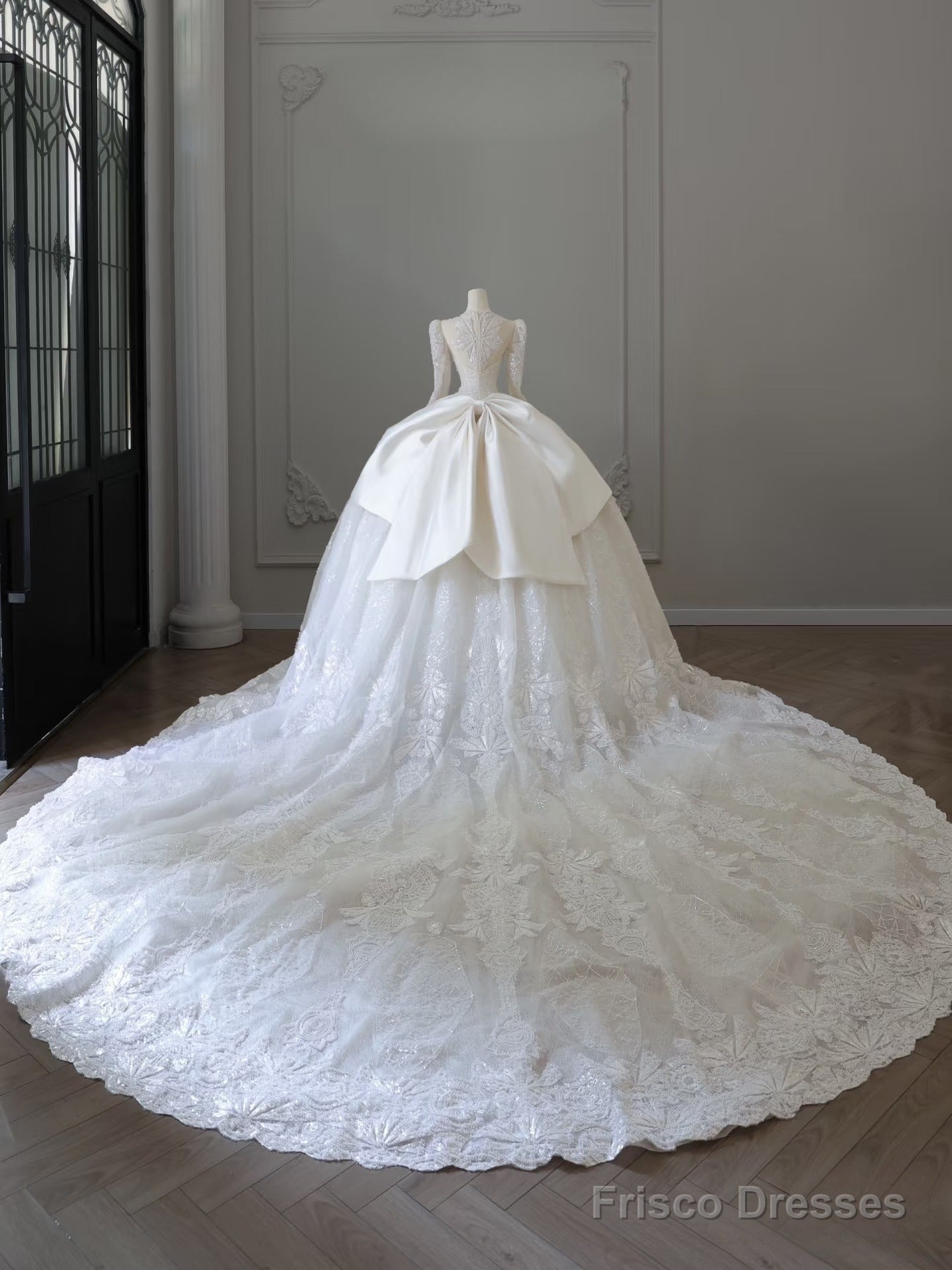 Timeless Ball Gown V Neckline Sequin Long Sleeves Wedding Dress Bridal Dresses