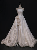 Timeless High Low Strapless Satin Ivory Wedding Dress Brides Dress