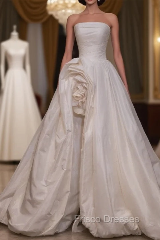 Timeless High Low Strapless Satin Ivory Wedding Dress Brides Dress Main image