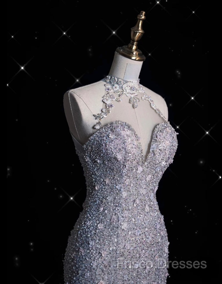 Timeless Mermaid High Neckline Sequin Ruffles Long Wedding Dress Bridal Dress Secondary image