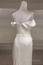 Timeless Mermaid Off The Shoulder Short Sleeves White Satin Wedding Dress