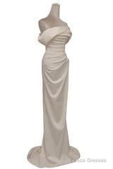 Timeless Mermaid Off The Shoulder Short Sleeves White Satin Wedding Dresses