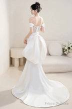 Timeless Mermaid Off The Shoulder White Satin Long Wedding Dresses Bridal Dress