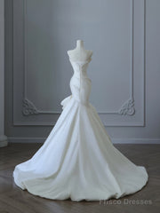 Timeless Mermaid Strapless Ivory Ruffles Long Wedding Dresses Bridal Dress