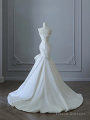 Timeless Mermaid Strapless Satin Ivory Long Wedding Dress Bridal Dresses