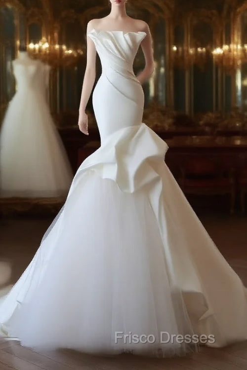 Timeless Mermaid Strapless Satin Ivory Long Wedding Dress Bridal Dress Main image