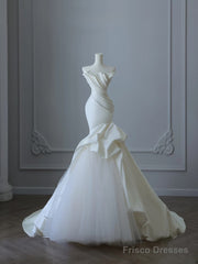 Timeless Mermaid Strapless Satin Ivory Long Wedding Dress Bridal Dresses