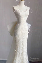 Timeless Mermaid Sweetheart Lace White Satin Wedding Dress