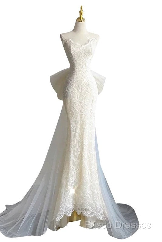 Timeless Mermaid Sweetheart Lace White Satin Wedding Dress