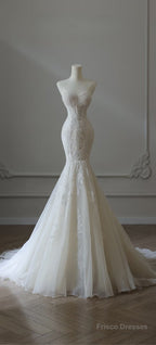 Timeless Mermaid Sweetheart Lace White Wedding Dresses Brides Dress