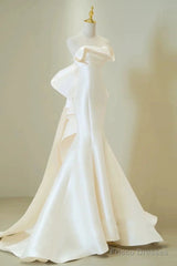 Timeless Mermaid Sweetheart White Satin Wedding Dresses