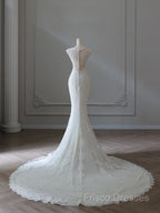 Timeless Mermaid V Neckline White Lace Wedding Dress Bridal Dress