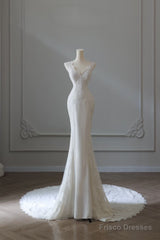 Timeless Mermaid V Neckline White Lace Wedding Dresses Bridal Dress