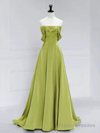 Atmosphere Green A-Line Satin Off Shoulder Long Prom Dress Long Formal Luxury Dignified Party dress