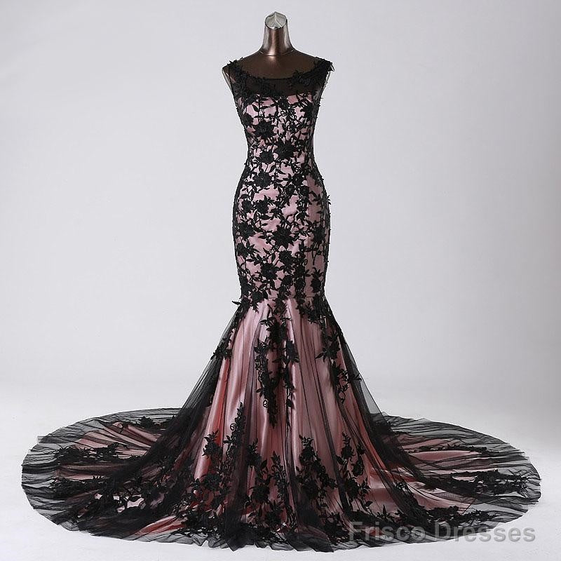 Top Black Lace Mermaid Prom Evening Gowns Sleeveless Main image