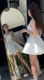 Simple Sequare Neck White Short Prom Dress,Elegant Homecoming Dress