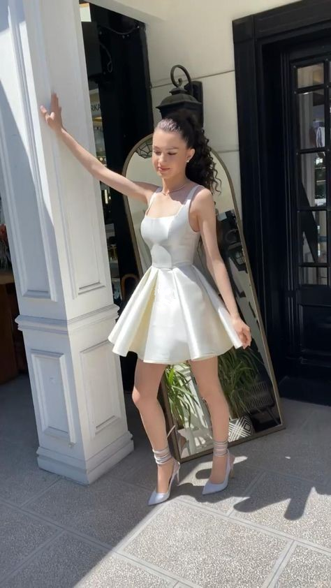 Simple Sequare Neck White Short Prom Dress,Elegant Homecoming Dress