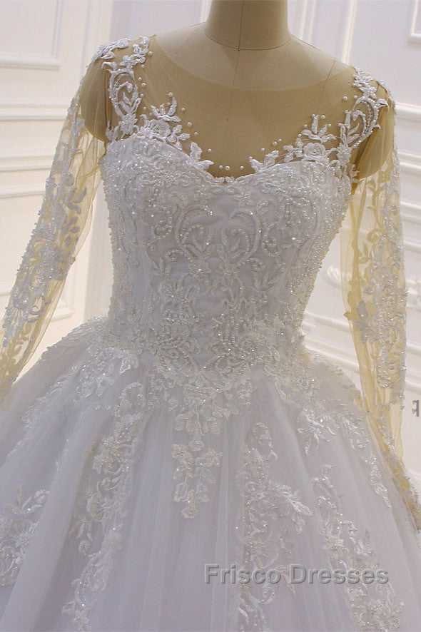 Trendy Sweetheart Long Sleevess Ivory Ball Gown Wedding Dress Secondary image