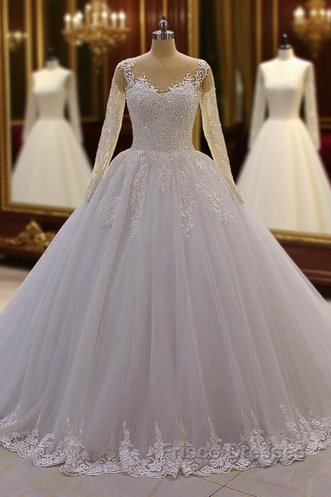 Trendy Sweetheart Long Sleevess Ivory Ball Gown Wedding Dress Main image